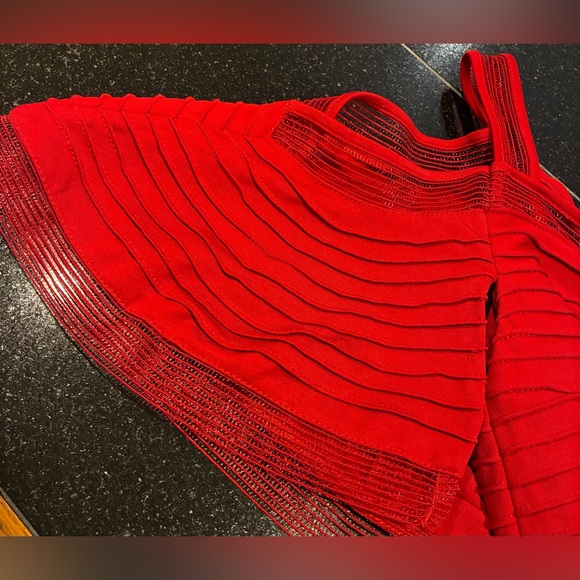 Tadashi Shoji Red Pintuck Eyelet Evening Prom Opera-Ball dress Red SZ. PXS. NWOT - Picture 5 of 16